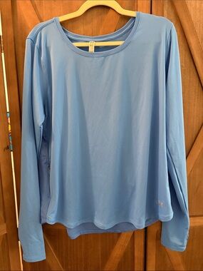 UNDER ARMOUR HeatGear Fitted Long Sleeve Activewear Top Light Blue SIZE XL